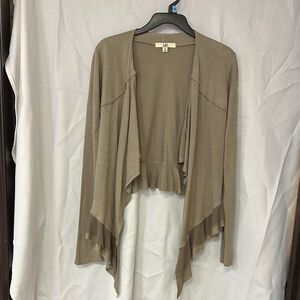 Tan Waterfall Cardigan Sweater with Asymmetrical Hem